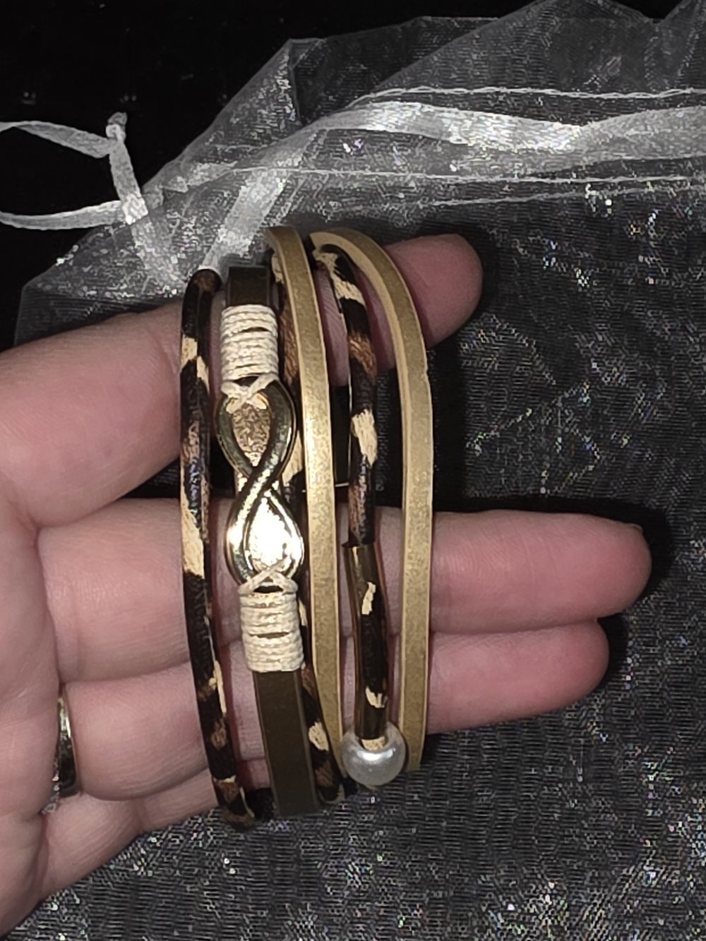 SAACHI Gold, Animal Print, Multi-Strand Infinity Magnetic Bracelet